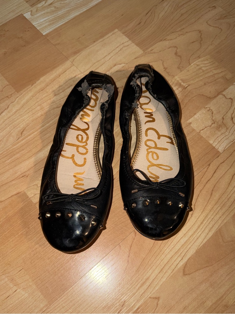 Sam Edelman Black Leather Studded Ballet Flats